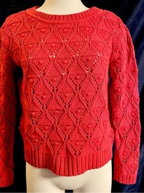Tommy Hilfiger Red Openwork Crewneck Sweater